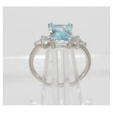 .925 Ring with Aqua Colored Gem - Size 6-3/4, 2.54