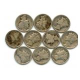 Group of 10 Mercury Silver Dimes
