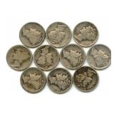Group of 10 Mercury Silver Dimes