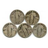Group of 5 Standing Liberty Silver Quarters -