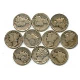 Group of 10 Mercury Silver Dimes