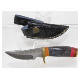 New Damascus Blade Clip Point Knife with Gut Hook