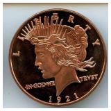 1 oz Pure Copper Round - 1921 Peace Dollar Design