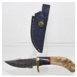New Damascus Blade Clip Point Knife with Gut Hook