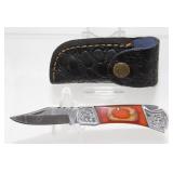 New Damascus Blade Pocket Knife with Leather