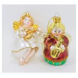 * Lot of 2 Blown Glass Angel Ornaments
