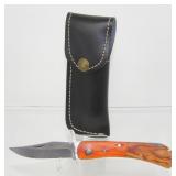 New Folding Pocket Knife with Leather Sheath