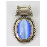 Vintage Sterling Silver Blue Cats Eye Pendant -