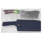 New Damascus Blade Cleaver Knife with New Leather