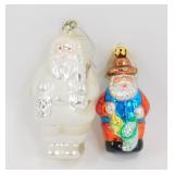 * Lot of 2 Blown Glass Santa Ornaments