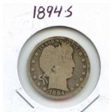 1894-S Barber Silver Quarter