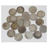 Group of 22 Canadian Silver Dimes plus 2 Clad