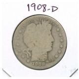 1908-D Barber Silver Half Dollar