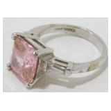 Sterling Silver Pink CZ Cocktail Ring - Size 7.5