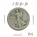 1918-D Walking Liberty Silver Half Dollar