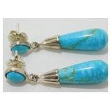 Vintage Sterling Silver Turquoise Tear Drop