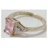 Sterling Silver Princess Cut Pink Clear CZ Ring -