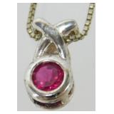 Vintage Sterling Silver Ruby Pendant on 18"