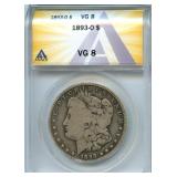 1893-O Morgan Silver Dollar - ANACS VG 8, Key