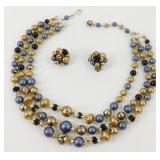 Vintage Beaded Necklace & Clip On Earring