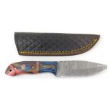 New Damascus Blade Drop Point Knife with Leather