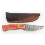 New Damascus Blade Drop Point Knife with Leather