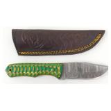 New Damascus Blade Drop Point Knife with Leather