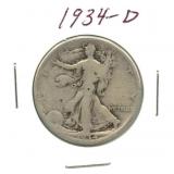 1934-D Walking Liberty Silver Half Dollar