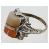 Vintage Sterling Silver Banded Agate Ring - Size