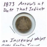 1873 Seated Liberty Silver Dime - Arrows Indicate