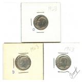 (3) 1963-D Roosevelt Silver Dimes
