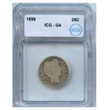 1898 Barber Quarter ICG G4 - 90% Silver