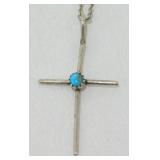 Vintage Sterling Silver Turquoise Cross Necklace