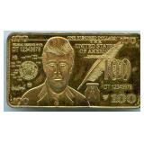 Donald Trump 24K Gold Plated Collectible $100 Bar