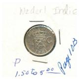 1941-P Netherlands East Indies Silver 1/4 Gulden