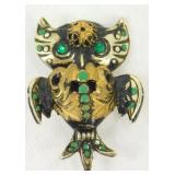 Vintage Raised Layered Gold and Green Rhinestone