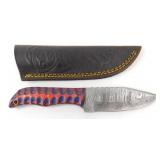 New Damascus Blade Drop Point Knife with Leather