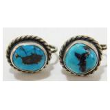 Vintage Sterling Silver Turquoise Clip Earrings