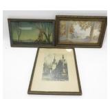 * 3 Antique Framed Pictures