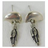 Vintage Sterling Silver Feather Bear Earrings -