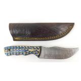 New Damascus Blade Clip Point Knife with Leather