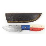 New Damascus Blade Drop Point Knife with Leather