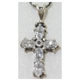 Vintage Sterling Silver CZ Cross Necklace - 18ï¿½