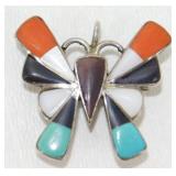 Vintage Sterling Silver Zuni Inlay Butterfly