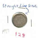 1907 Barber Silver Dime