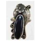 Vintage Sterling Silver Black Onyx Ring - Size