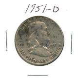 1951-D Franklin Silver Half Dollar