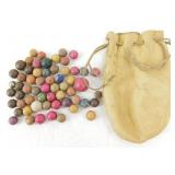 Vintage Leather Bag with Clay Marbles and Steel