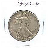 1942-D Walking Liberty Silver Half Dollar