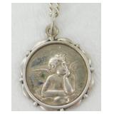 Vintage Sterling Silver Angel Pendant Necklace